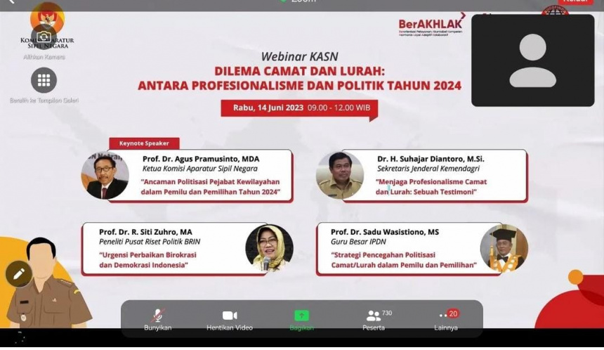 Webinar “Dilema Camat dan Lurah : Antara Profesionalisme dan Politik Tahun 2024”